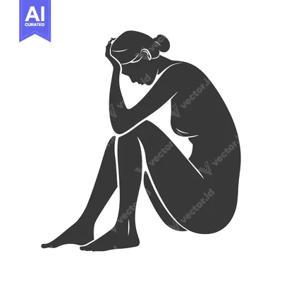 Silhouette of a Woman Sitting with Her Head in Her Hands