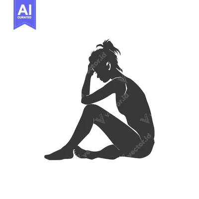 Aset premium populer: Silhouette of a Woman Sitting with Her Head in Her Hands