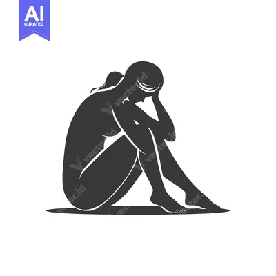 Aset premium populer: Silhouette of a woman sitting with her head in her hands