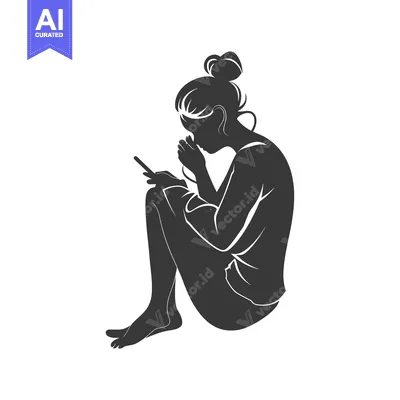 Silhouette of a woman sitting with her phone