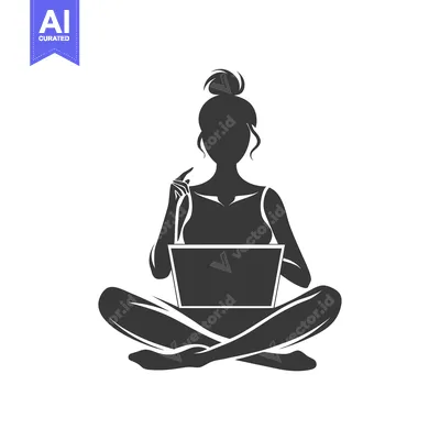 Premium design asset: Silhouette of a Woman Sitting with Legs Crossed Using a Laptop