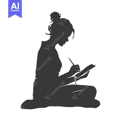 Aset premium populer: Silhouette of a woman sitting, writing in a book