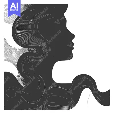 Silhouette of a Woman's Profile with Long, Wavy Hair
