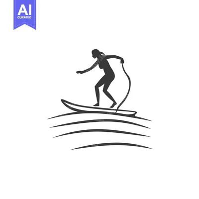 Aset desain premium: Silhouette of a woman surfing on a wave