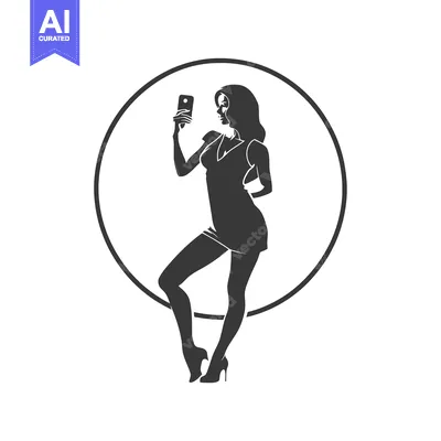 Aset premium populer: Silhouette of a woman taking a selfie in a dress and high heels