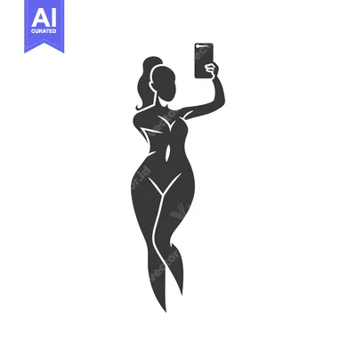 Aset desain premium: Silhouette of a woman taking a selfie with a phone
