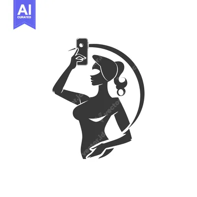 Aset desain premium: Silhouette of a Woman Taking a Selfie with a Smartphone