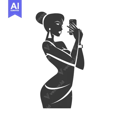 Aset desain premium: Silhouette of a Woman Taking a Selfie with a Smartphone