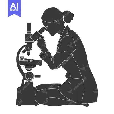 Silhouette of a Woman Using a Microscope