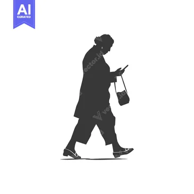 Aset desain premium: Silhouette of a Woman Walking and Using a Smartphone
