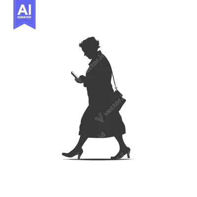 Premium design asset: Silhouette of a Woman Walking and Using a Smartphone