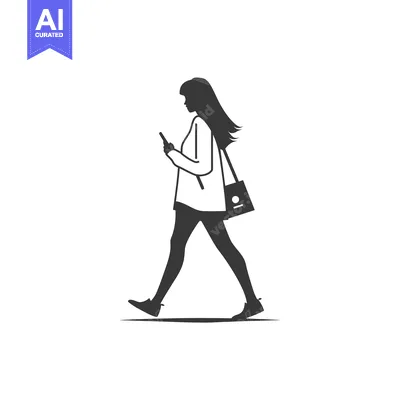 Aset premium populer: Silhouette of a Woman Walking and Using a Smartphone
