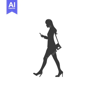 Premium design asset: Silhouette of a Woman Walking and Using a Smartphone