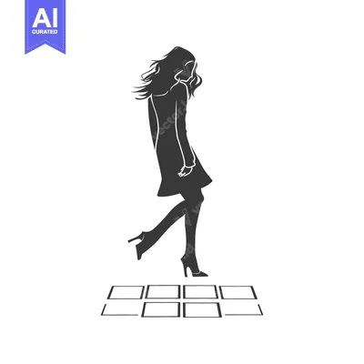 Aset desain premium: Silhouette of a Woman Walking on a Grid Pattern