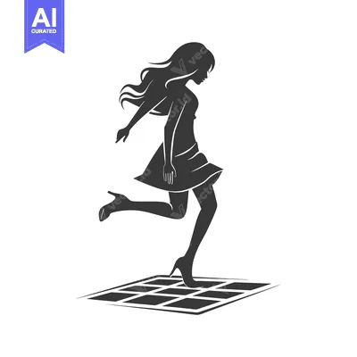 Aset desain premium: Silhouette of a woman walking on a tiled surface