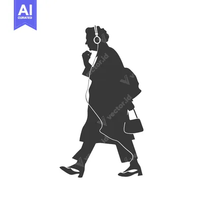Aset desain premium: Silhouette of a Woman Walking While Listening to Music