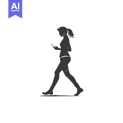 Premium design asset: Silhouette of a woman walking while looking at her phone