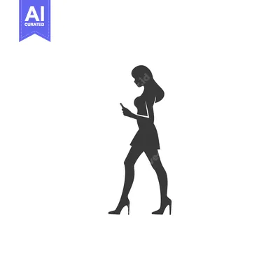 Aset premium populer: Silhouette of a woman walking while looking at her phone