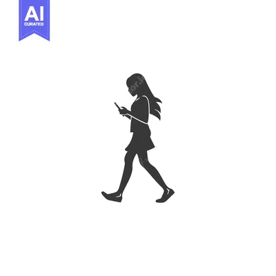 Popular premium asset: Silhouette of a woman walking while looking at her phone