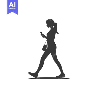 Aset premium populer: Silhouette of a Woman Walking While Using a Smartphone
