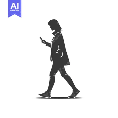 Premium design asset: Silhouette of a Woman Walking While Using a Smartphone
