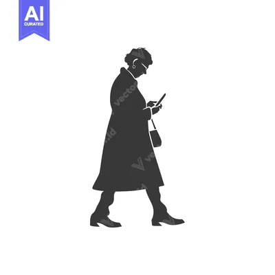 Popular premium asset: Silhouette of a woman walking while using her phone