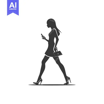 Aset desain premium: Silhouette of a woman walking while using her phone