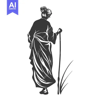 Silhouette of a Woman Walking with a Cane