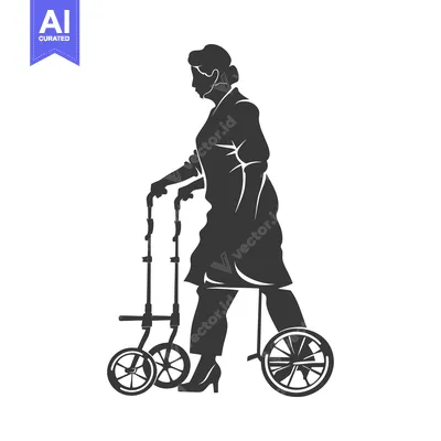 Silhouette of a Woman Walking with a Walker