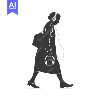Aset premium populer: Silhouette of a Woman Walking with Headphones