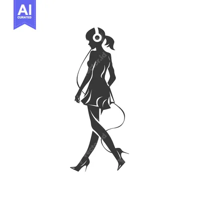 Aset desain premium: Silhouette of a Woman Walking with Headphones