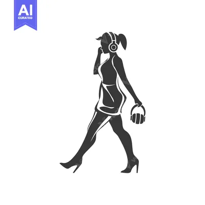 Aset premium populer: Silhouette of a Woman Walking with Headphones
