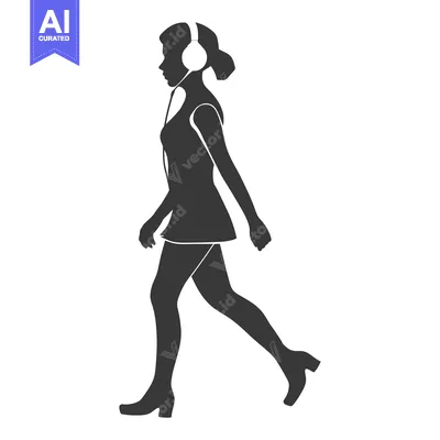 Popular premium asset: Silhouette of a Woman Walking with Headphones