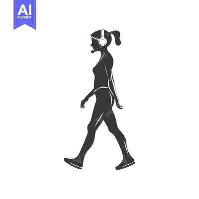Silhouette of a Woman Walking with Headphones