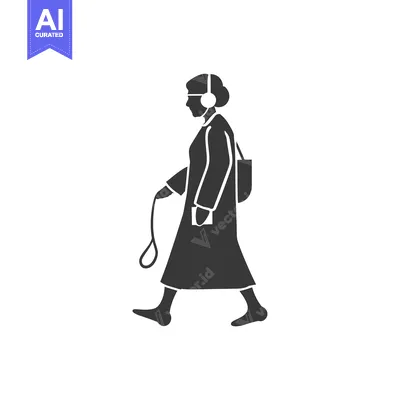 Aset desain premium: Silhouette of a Woman Walking with Headphones and a Bag