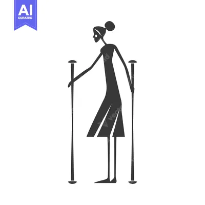 Silhouette of a Woman Walking with Two Sticks