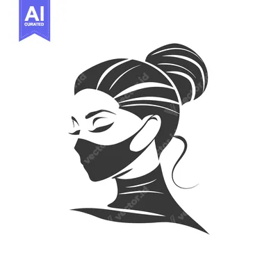 Silhouette of a Woman Wearing a Face Mask with Hair Up