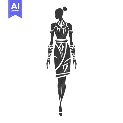 Silhouette of a woman wearing a geometric patterned dress