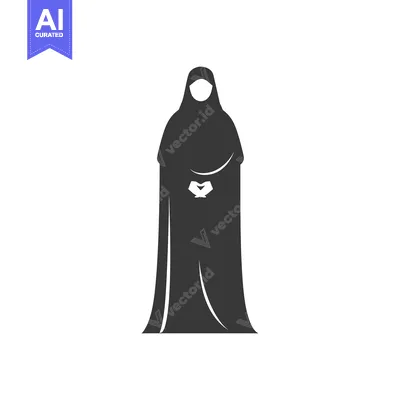 Silhouette of a woman wearing a hijab, standing with hands clasped.
