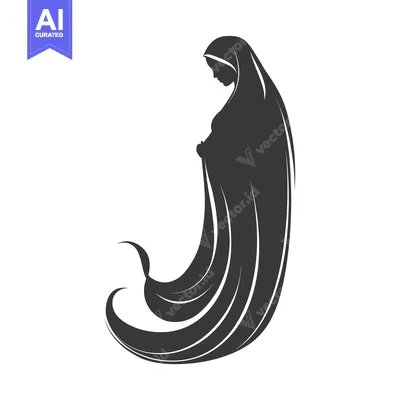 Silhouette of a Woman Wearing a Hijab with Flowing Hair