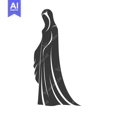 Silhouette of a Woman Wearing a Long, Flowing Robe with a Hood