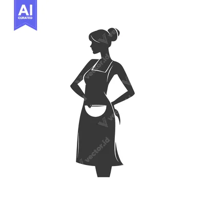 Aset desain premium: Silhouette of a Woman Wearing an Apron