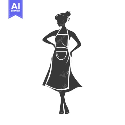 Aset desain premium: Silhouette of a Woman Wearing an Apron