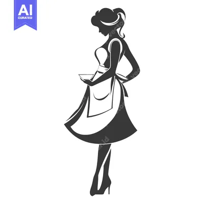 Popular premium asset: Silhouette of a woman wearing an apron and holding a plate