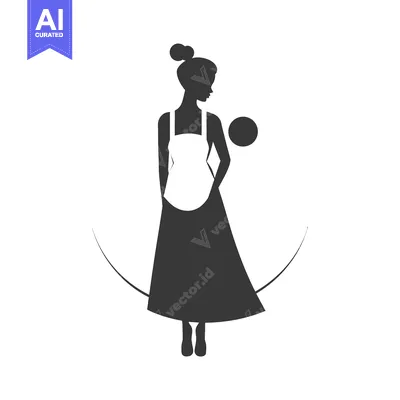 Aset premium populer: Silhouette of a Woman Wearing an Apron with a Ball in Hand