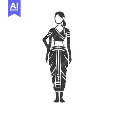 Aset desain premium: Silhouette of a Woman Wearing a Traditional Indian Sari