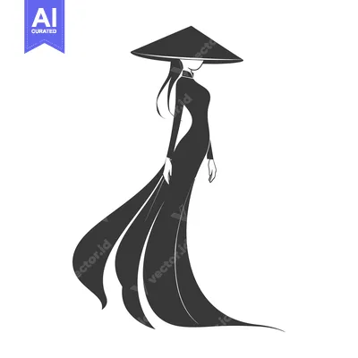 Silhouette of a Woman Wearing a Traditional Vietnamese Conical Hat