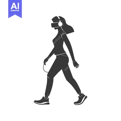 Silhouette of a Woman Wearing VR Headset and Headphones Walking