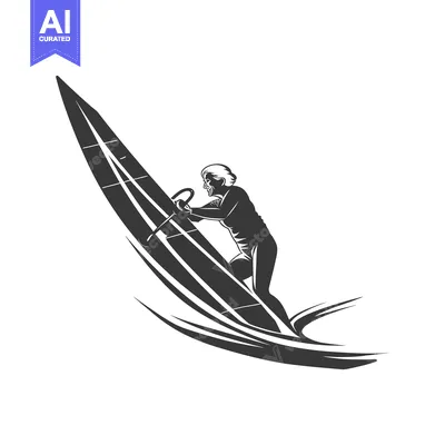 Aset desain premium: Silhouette of a Woman Windsurfing