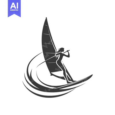 Premium design asset: Silhouette of a Woman Windsurfing on a Wave